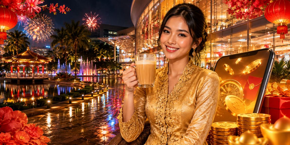 Wanita Malaysia berbaju kebaya membuat pertaruhan strategik dan menggunakan bonus rebat